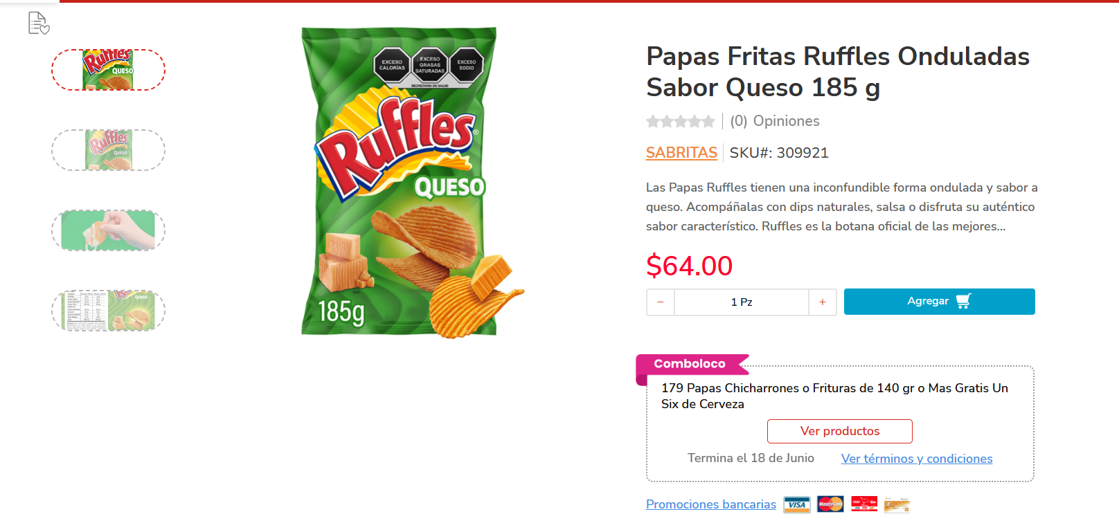 179 Papas Chicharrones o Frituras de 140 gr o Mas Gratis Un Six de Cerveza